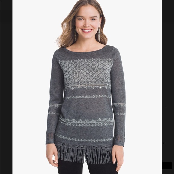 WHBM Embellished Fringe Tunic Sweater Small Grey - Picture 2 of 8